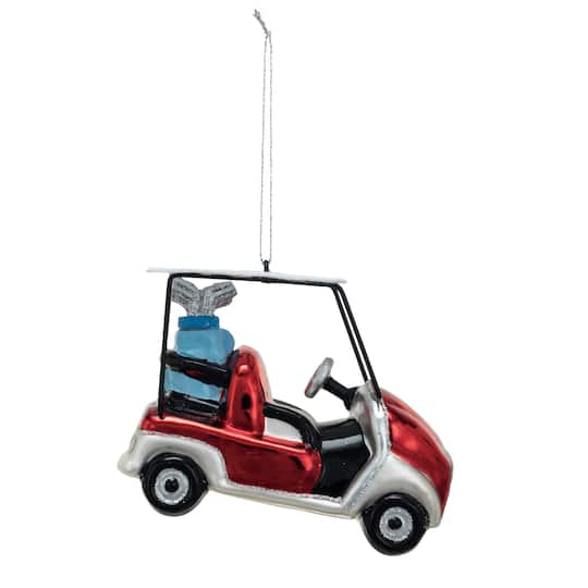 Hello Honey® 4.25" Glass Golf Cart Ornament with Glitter